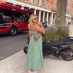 Fashion Nova Green Polka Dot Strapless Midi Dress